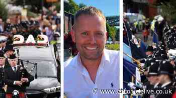Laid to rest: Touching photos and tributes from PC Blades' funeral as hundreds line streets in Hartlepool