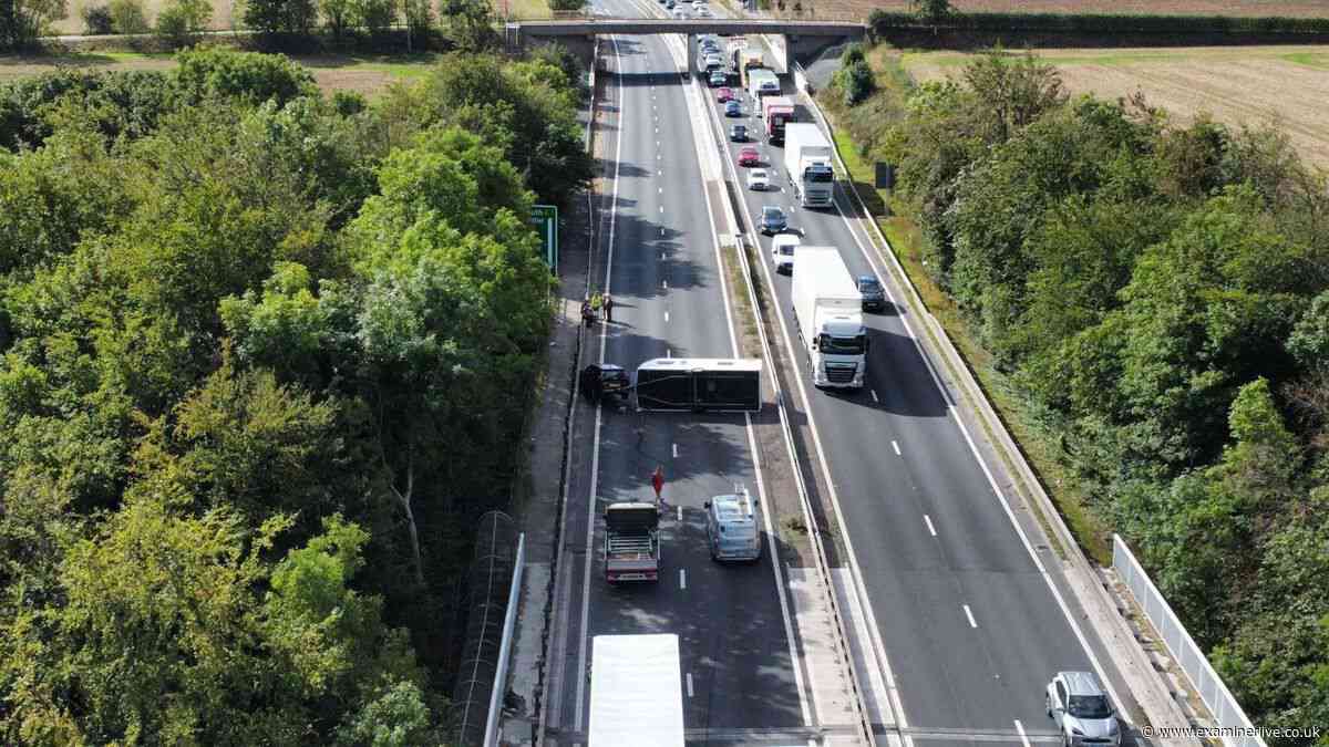 Chaos on A1 as overturned caravan blocks major road for hours