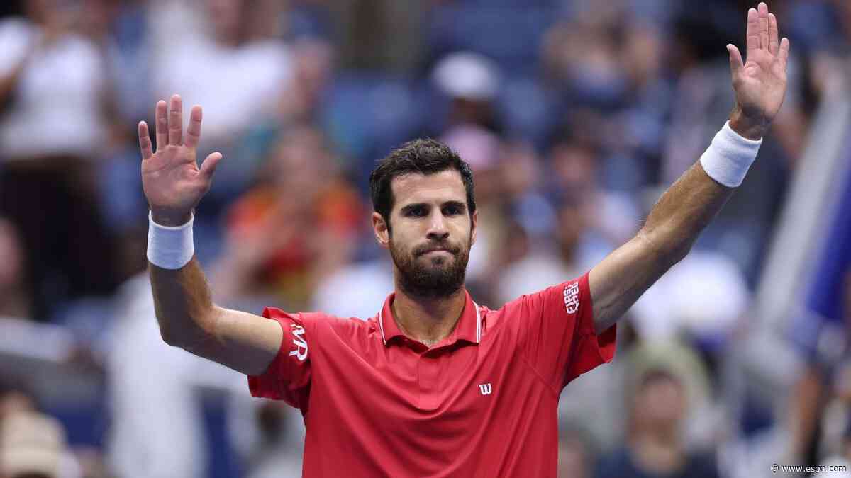 Khachanov, up 2 sets, advances to US Open semis when Blockx retires