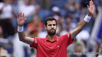 Khachanov, up 2 sets, advances to US Open semis when Blockx retires