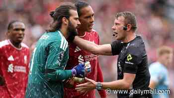 Liverpool star Alisson Becker hit with £8,000 fine after furiously lashing out at fourth official's board following penalty decision during Reds' 2-2 draw with Nottingham Forest