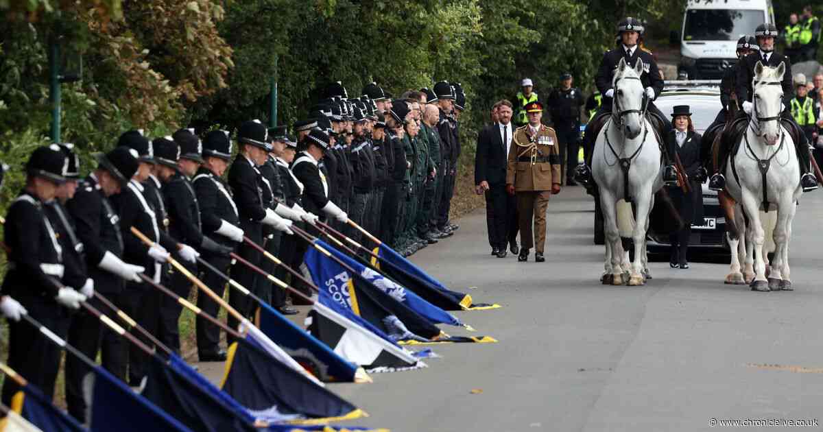 Emotional scenes as family, friends and colleagues gather for funeral of PC Tom Clough