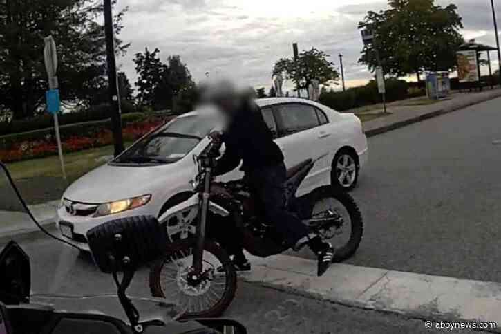 Young electric motorcyclist drives through stop sign, flees from B.C. police