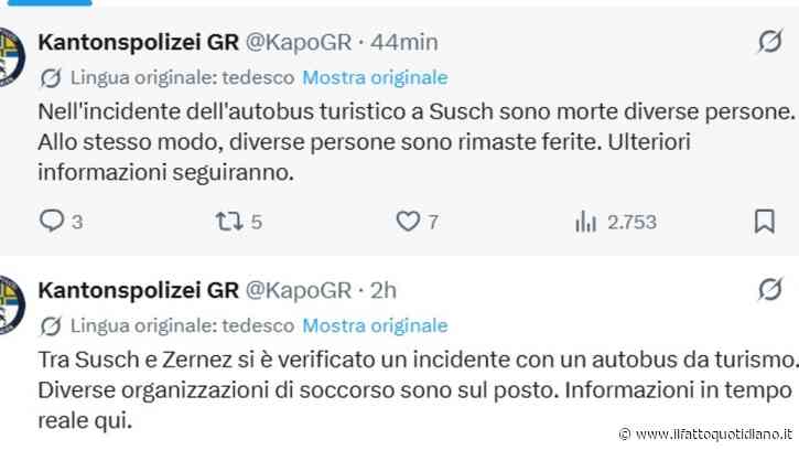 Pullman turistico fuori strada in Svizzera, diversi morti e feriti. La Farnesina sta verificando la presenza di italiani