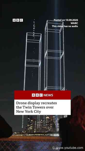 2,977 drones recreate Twin Towers in memory of each person who died in the 9/11 attacks. #BBCNews