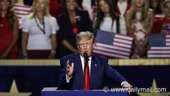 Extraordinary moment Trump leads fawning crowd in pledge of allegiance to HIMSELF during rambling convention speech... as he says Americans will go to hell if they don't vote Republican