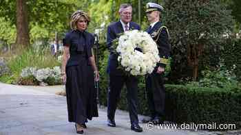 London remembers 9/11: US ambassador Warren Stephens lays wreath with his wife in Grosvenor Square to mark 25th anniversary of the terror attacks