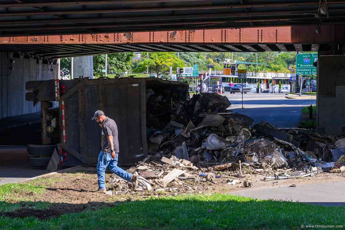 Second truck in a month tips over on Broadway in Albany