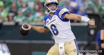 Zach Collaros hopes Winnipeg Blue Bombers bounce back against Roughriders