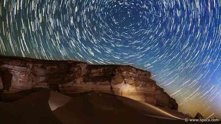 Perseid meteors meet mesmerizing star trails over Egypt's Western Desert