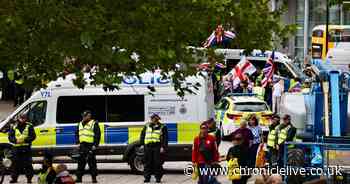 Demonstrations in Newcastle city centre with large police presence near Civic Centre