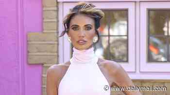 Amy Childs saves the white dress for her big day as she wears a pink gown to kick off filming for her TOWIE wedding special with co-stars Lauren Goodger and Harry Derbidge