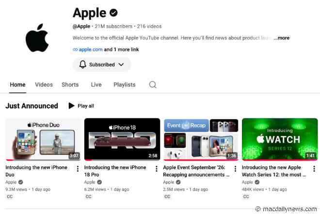 iPhone Duo strongly leads Apple’s new-product YouTube views; AirPods and Watches trail far behind