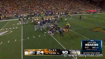 College football star carted off the field and rushed to hospital after colliding with teammate in major injury scare