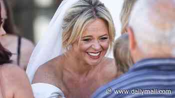 Emily Atack apologises to locals in the Spanish town of Mojacar as they watch her wed Dr Alistair Garner for the second time in a lavish ceremony