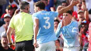 Man United vs Man City - Premier League: Marcus Rashford rattles post with free-kick after derby day disaster for local boy Phil Foden as he is sent off for kicking Bruno Fernandes