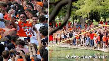 Oklahoma State facing HUGE fine after jubilant fans ripped down goalpost and dumped it in a pond in wake of upset win over No 6 Oregon