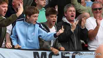 Moment Noel Gallagher's nepo baby son Sonny, 15, puts his middle fingers up at fans after Erling Haaland scores goal during Man City vs Man United match