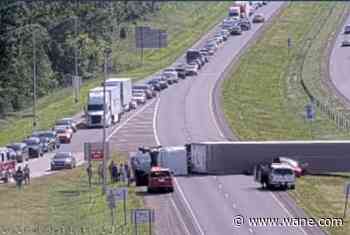 Tipped-over semi blocks northbound I-69 traffic