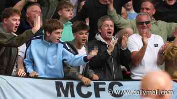 Moment Noel Gallagher's nepo baby son Sonny, 15, puts his middle fingers up at fans after Erling Haaland scores goal during Man City vs Man United match
