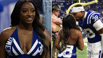 Simone Biles packs on the PDA with NFL husband Jonathan Owens as she makes sideline appearance in a very revealing outfit ahead of Colts season opener