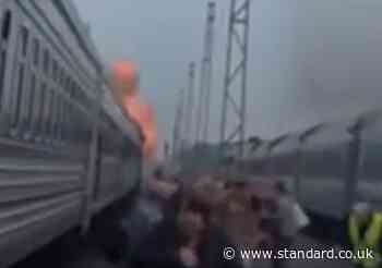Moment Russia attacks Ukrainian train shortly after Boris Johnson passed through station