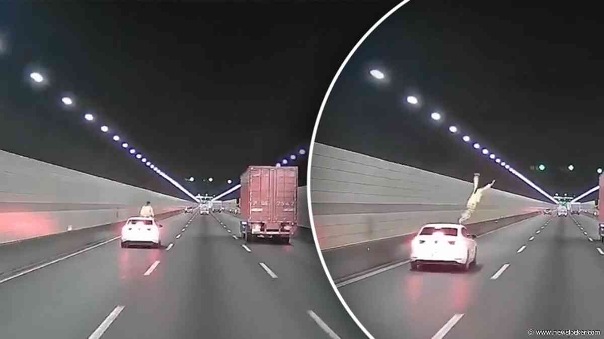 Gefilmd: vrouw springt uit rijdende auto op Chinese snelweg