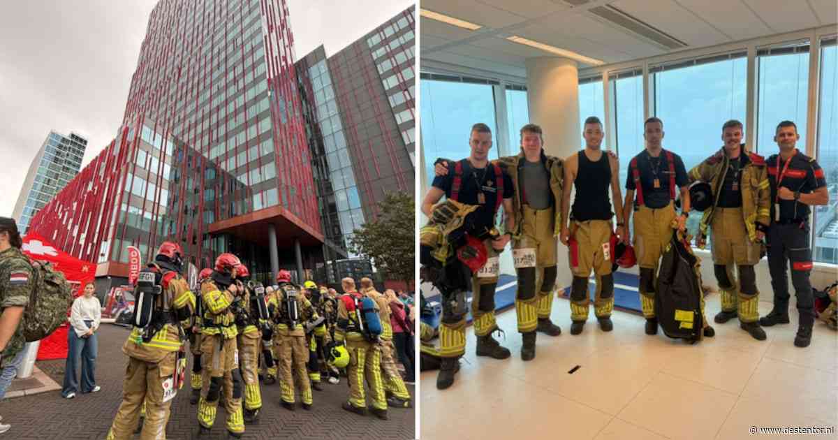 Honderden helden beklimmen in Almere 600 treden voor gevallen collega’s: ‘Ik zag ze liggen, lachen en huilen’