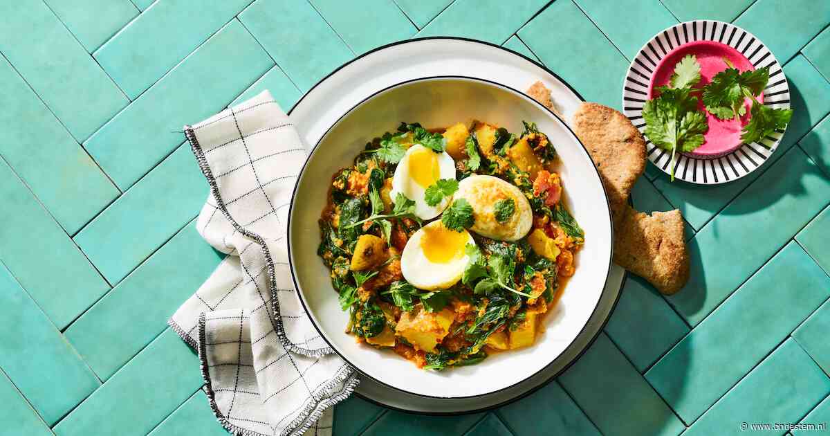 Wat Eten We Vandaag: Eiercurry met spinazie en naan