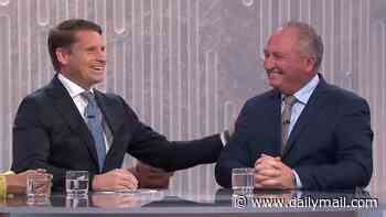 Andrew Hastie and Barnaby Joyce appear jovial on ABC national migration forum after the Liberal minster furiously unleashed over One Nation's 'traitor' insult