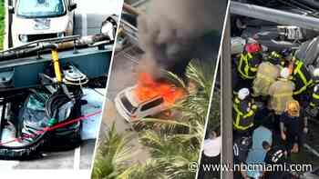 VIDEO: 4 hurt in Brickell rig collapse that trapped workers, left car on fire