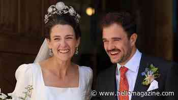 Austrian Countess steals the show in towering £800k 'sunburst' tiara at castle wedding