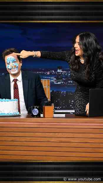 #SalmaHayekPinault shows Jimmy her La Mordida birthday tradition 😭 #FallonTonight