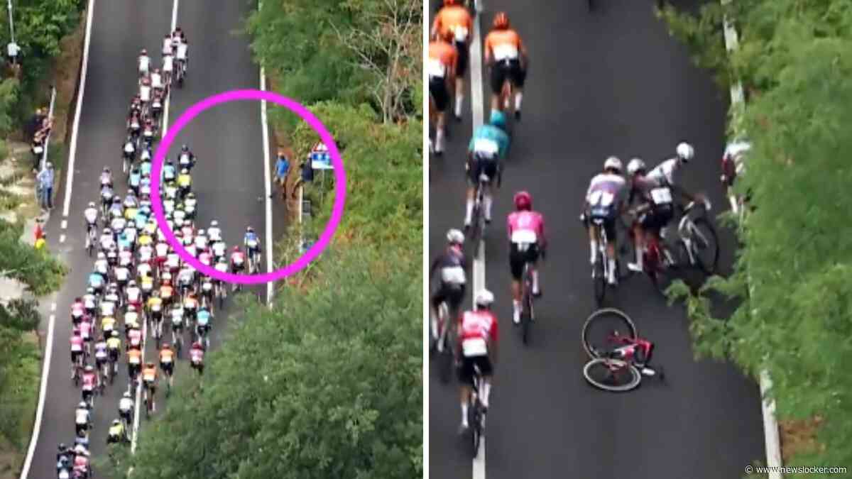 Pijnlijk: toeschouwer trapt bidon terug naar peloton en ontketent valpartij in Ronde van de Abruzzen