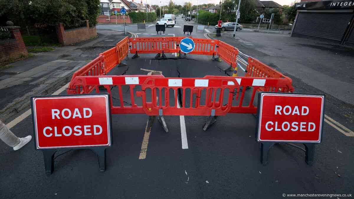 Road closed after sinkhole opens up on Prestwich street