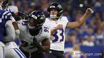 Ravens cut kicker Moody after Loop's strong opener
