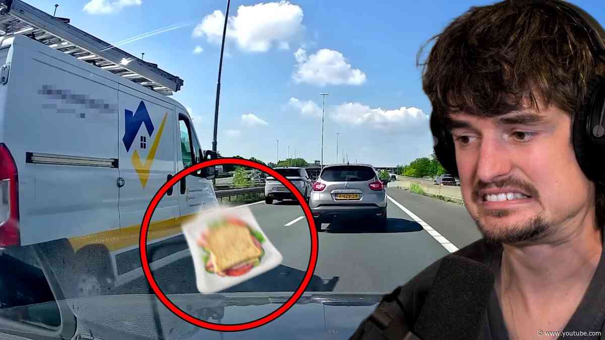 Gefrustreerde aannemer gooit zijn lunch naar Dashcammer