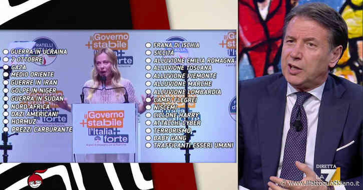 Conte a La7: “Da Meloni vittimismo ridicolo, tira fuori rane e locuste per giustificarsi”