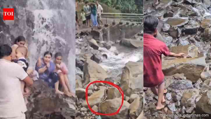 Giant snake falls on man carrying child at Amboli waterfall; tourists shout “Run, cobra”