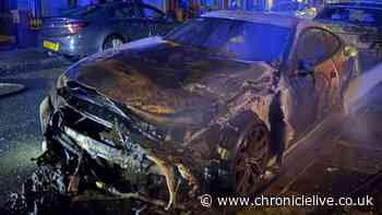 CCTV footage shows moment cars were doused in petrol and set alight in North East street