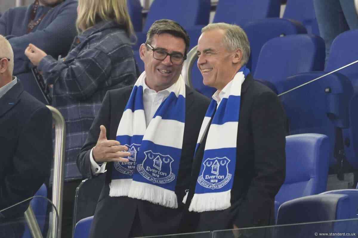 Andy Burnham joined by Canadian Prime Minister Mark Carney at Everton match