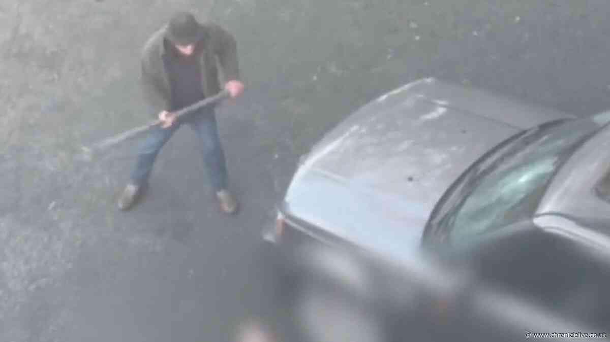 Moment author, 80, attacks car with scaffolding pole after Northumberland neighbours parking dispute