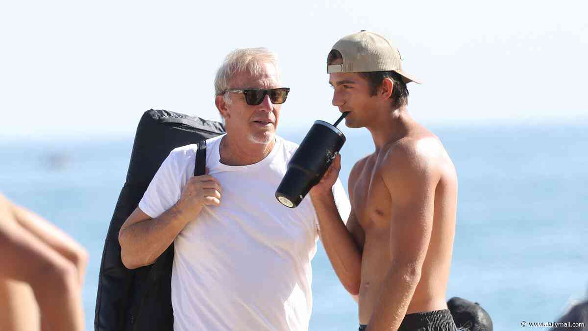 Awkward! Kevin Costner and ex-wife Christine Baumgartner keep their distance at son's volleyball game…days after his cozy outing with glam lifestyle coach 31 years his junior