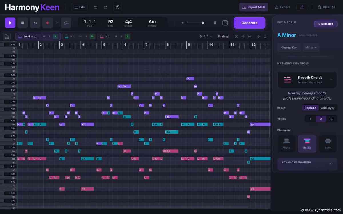 New Mac App, HarmonyKeen, Writes Harmony Parts To Your MIDI Melodies Using Music Theory, Not AI