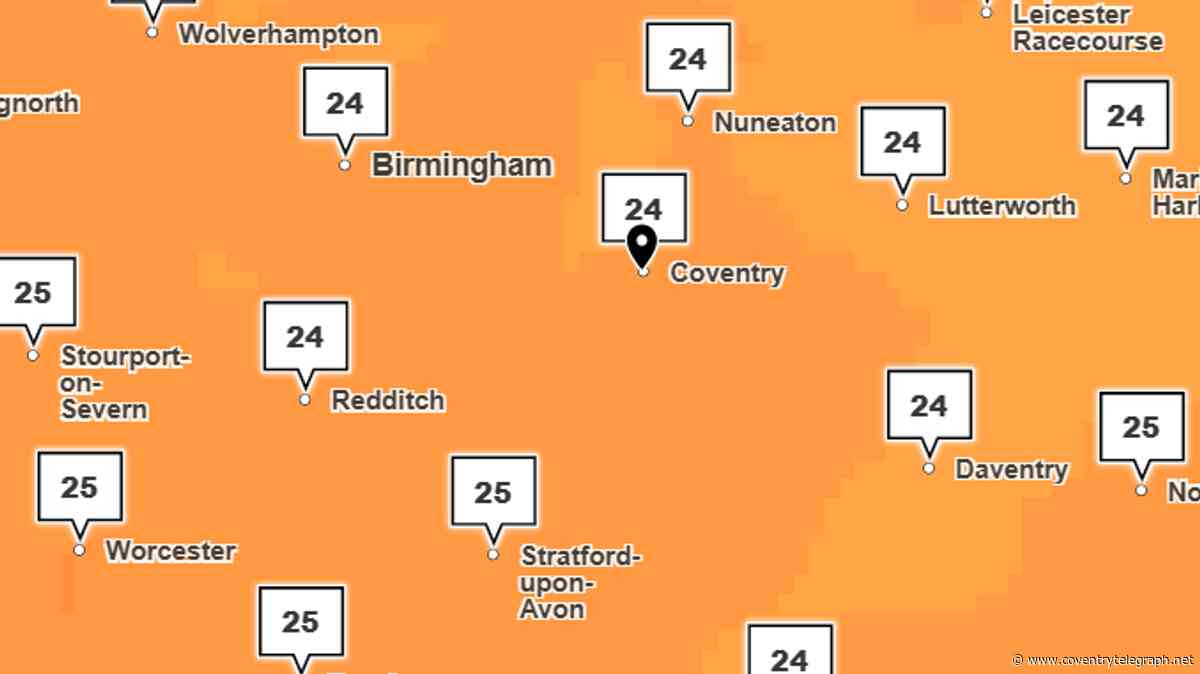 Coventry's weather map turns orange as 25C heat looms