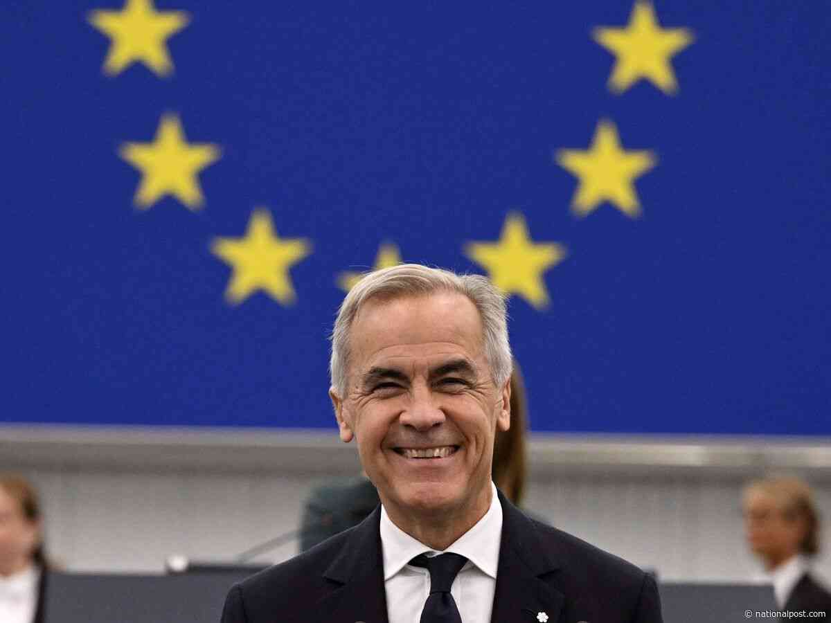 Hockey jersey, selfies and applause: Carney mobbed by fans at EU speech as one member chanted 'USA'