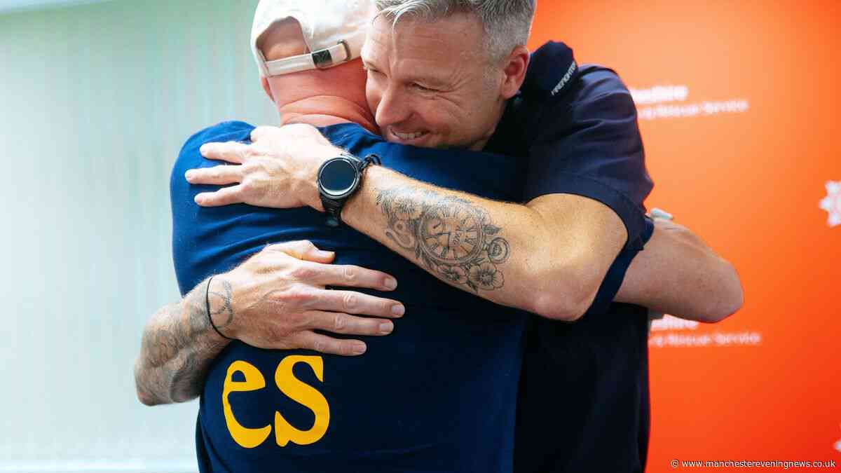 Man who survived 50ft well fall reunites with firefighter who saved him