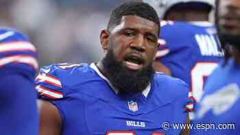 Bills' top DT Oliver inactive after suffering hip injury in warmups