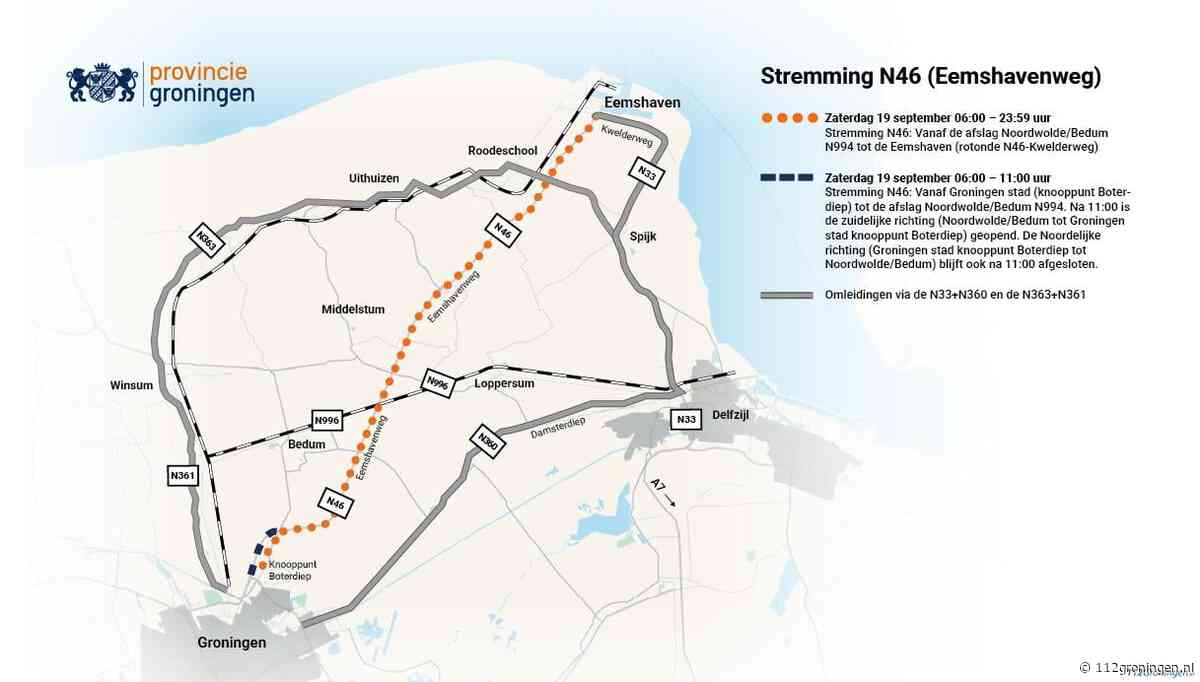 Eemshavenweg (N46) zaterdag 19 september hele dag afgesloten