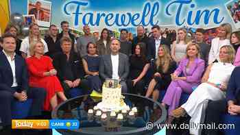 Nine weather presenter Tim Davies fights back tears as he says final goodbye on Today after seven years